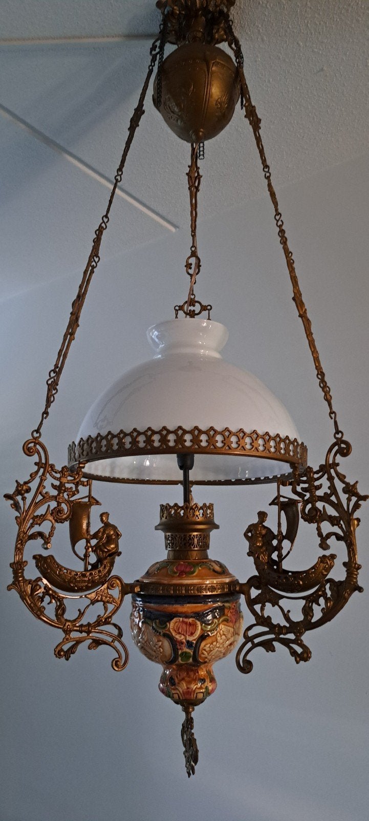 Antieke olielamp met maritieme details, Ophalen of Verzenden