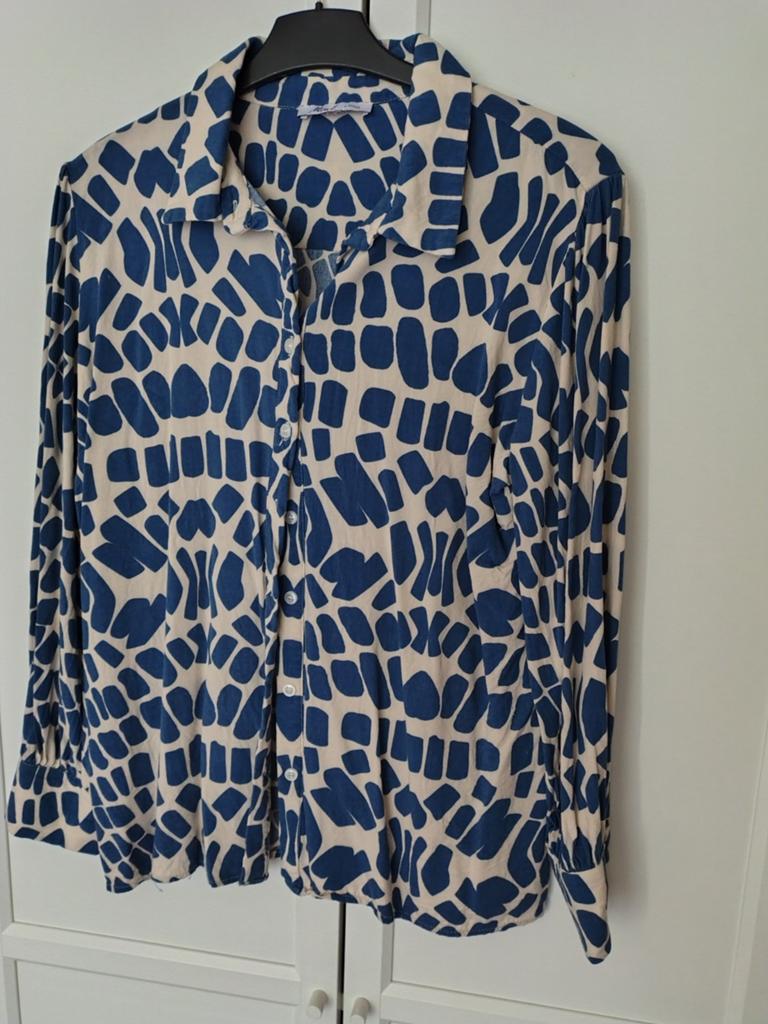 Miss Etam Long Blouse crème en blauw, Kleding | Dames, Blauw, Maat 42/44 (L), Ophalen of Verzenden, Zo goed als nieuw