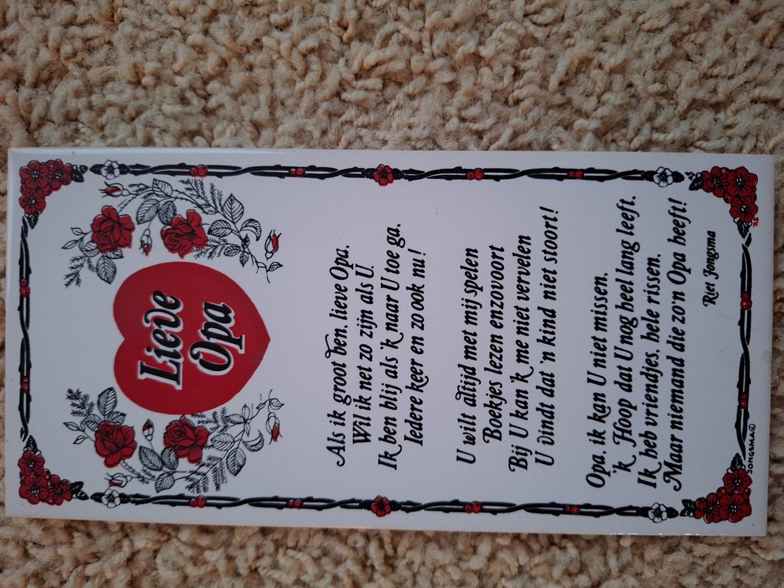 Tegeltje 'Lieve Opa' met gedicht - Riet Jongsma, Ophalen of Verzenden