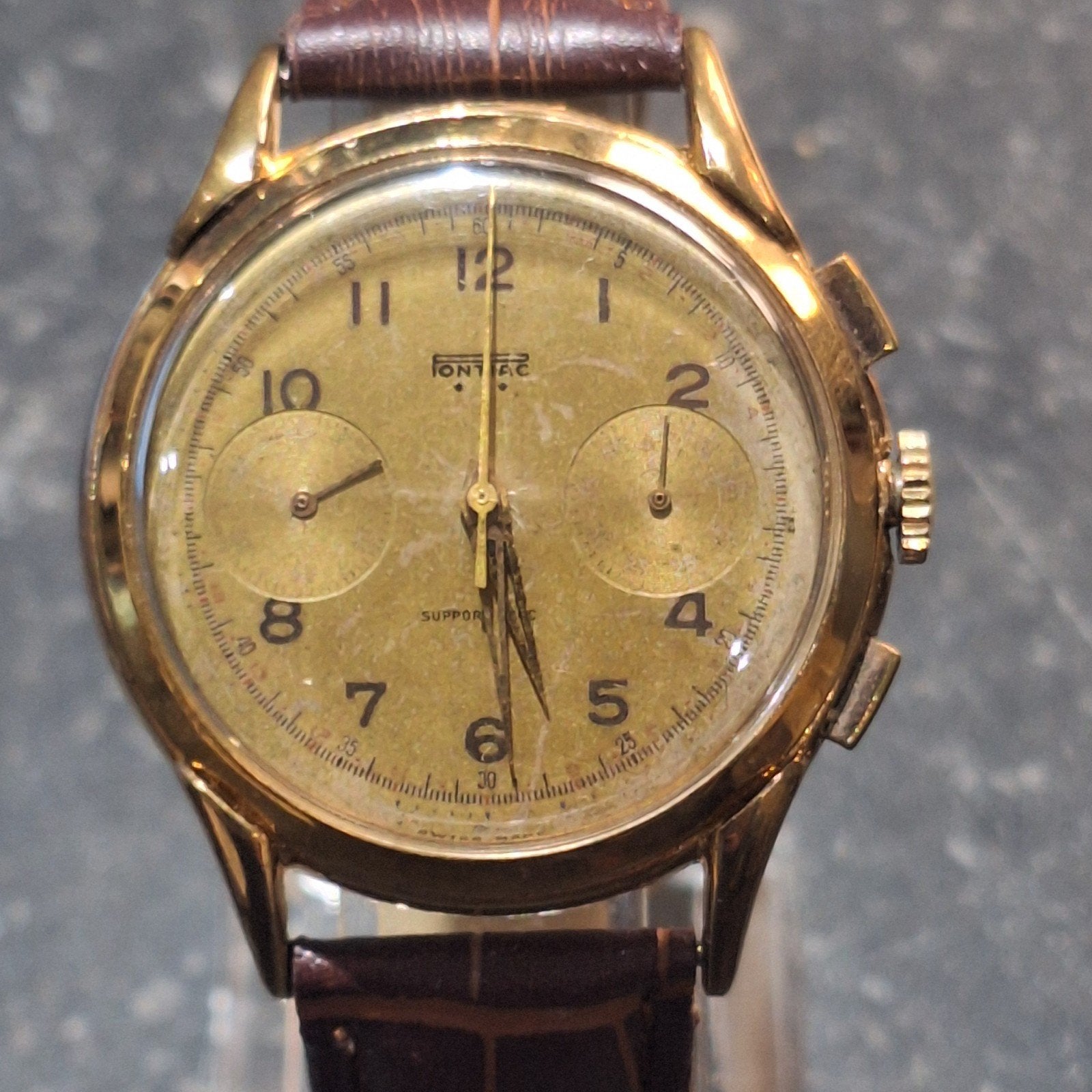 Vintage Pontiac chronographe Polshorloge - Goudkleurig met L, Overige merken, Overige materialen, Met bandje, Polshorloge