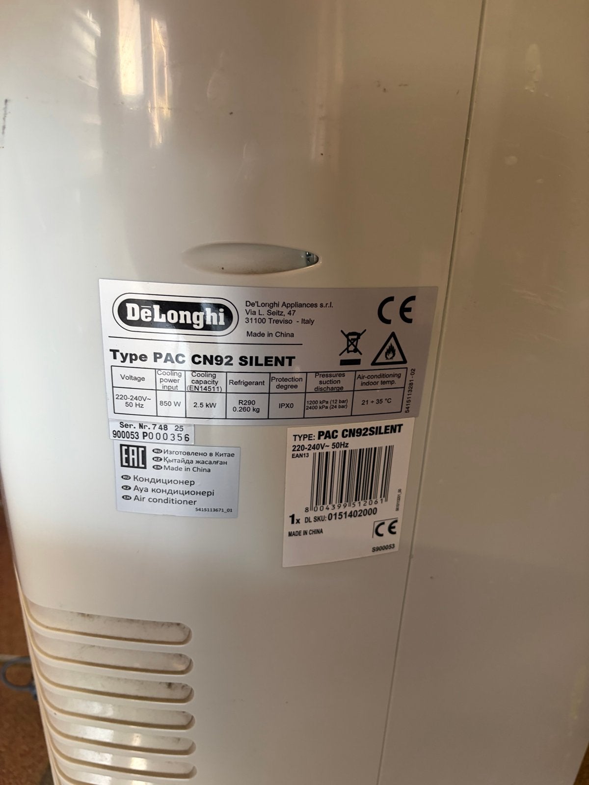 De'Longhi Pinguino PAC CN92 Silent Mobiele Airco, Witgoed en Apparatuur, Airco's, Gebruikt, 3 snelheden of meer, Ophalen of Verzenden