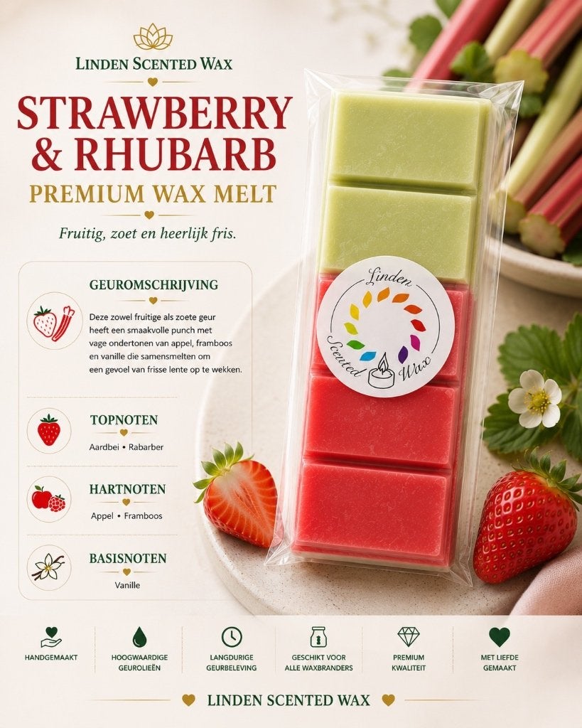 Waxmelts AARDBEI & RABARBER fruit geur waxmelt handgemaakt, Ophalen of Verzenden, Nieuw, Was, Kaars