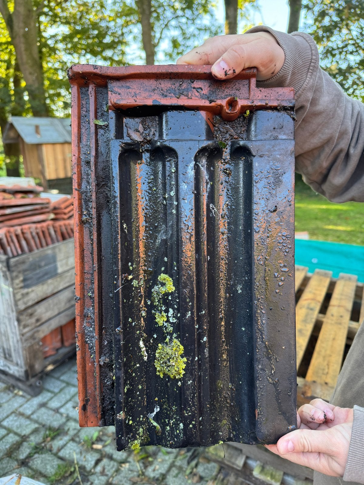 Zwarte geglazuurde Mulden dakpannen (ca. 50m²), Ophalen, Gebruikt, Steen of Klei, Zwart