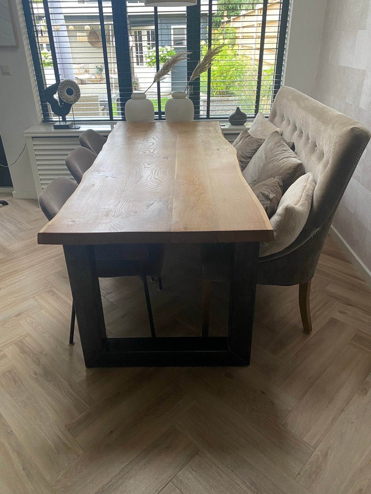 Eettafel met 3 stoelen en bank, Ophalen, Eikenhout, 200 cm of meer, 50 tot 100 cm