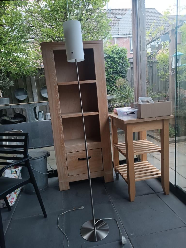 Staande lamp RVS met melkglas kap, Ophalen, Gebruikt, Glas, 150 tot 200 cm