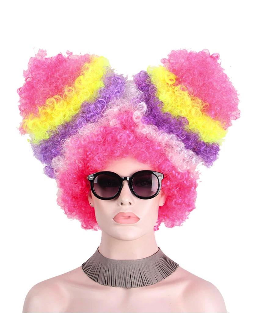Pruik Krullen Roze Paars Wit Geel Staarten Suikerspin Afro, Ophalen of Verzenden, Nieuw, Carnaval, Accessoires