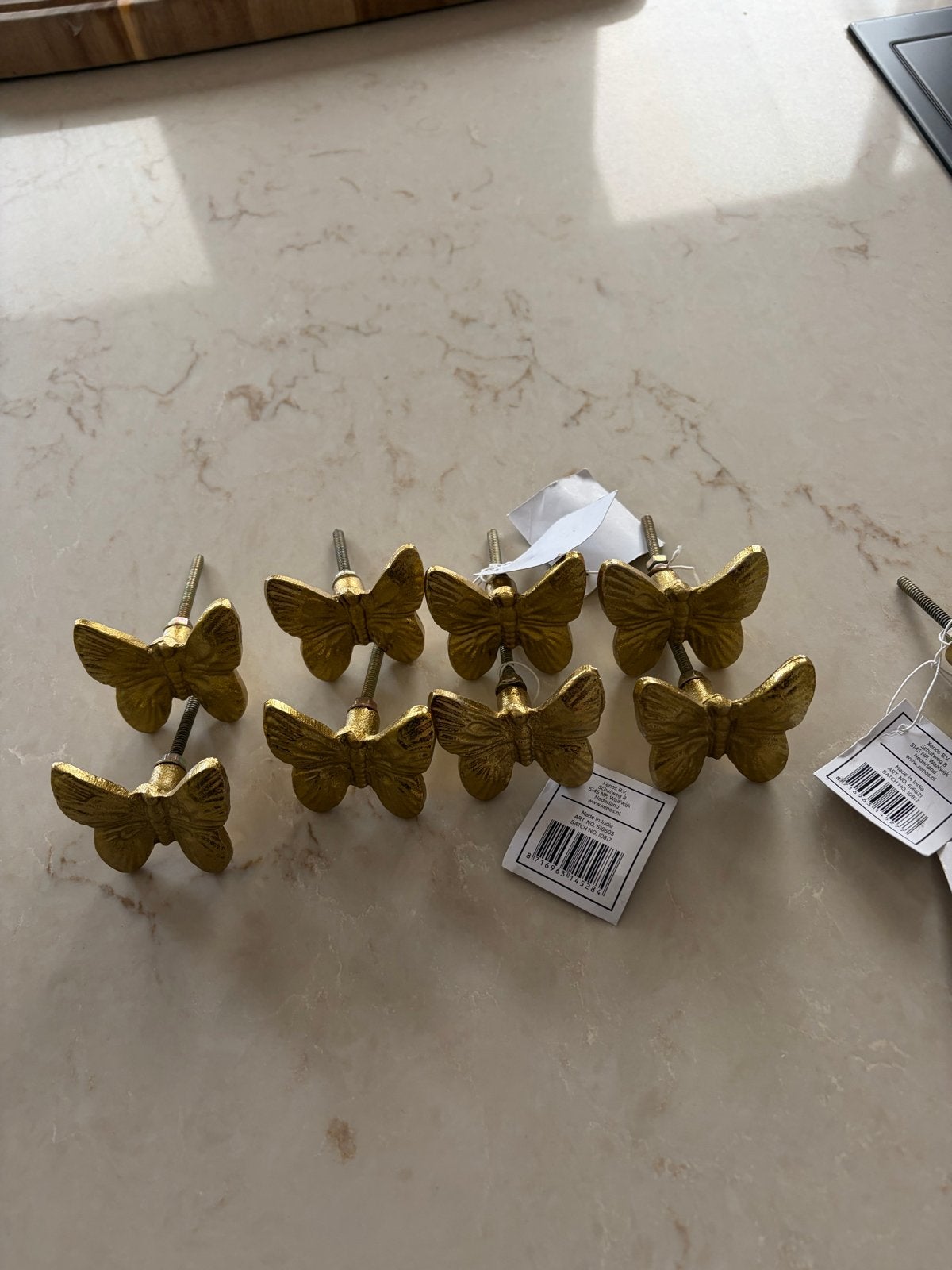 Gouden vlinder en bloem kastknoppen - 14 stuks, Ophalen of Verzenden, Nieuw