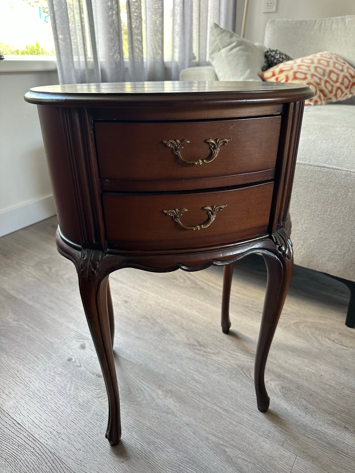 Vintage nachtkastje/bijzettafel met 2 lades, Antiek en Kunst, Ophalen