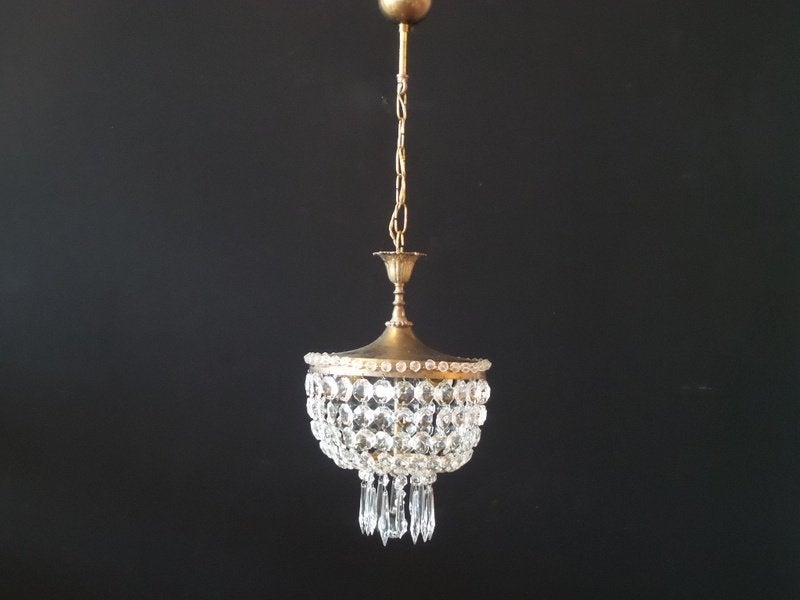 Hanglamp, klein zakje met hangende ijspegels onderaan., Ophalen of Verzenden, Gebruikt, E27 (groot)