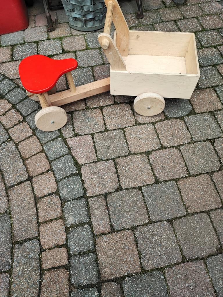 Houten loop bakfiets voor kleine kinderen, Kinderen en Baby's, Speelgoed | Buiten | Skelters, Ophalen, Gebruikt, Overige merken