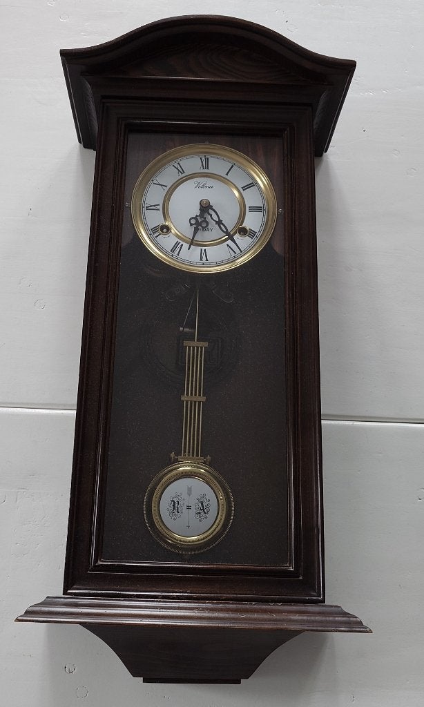 Vintage Velona houten bruine wandklok, Antiek en Kunst, Ophalen
