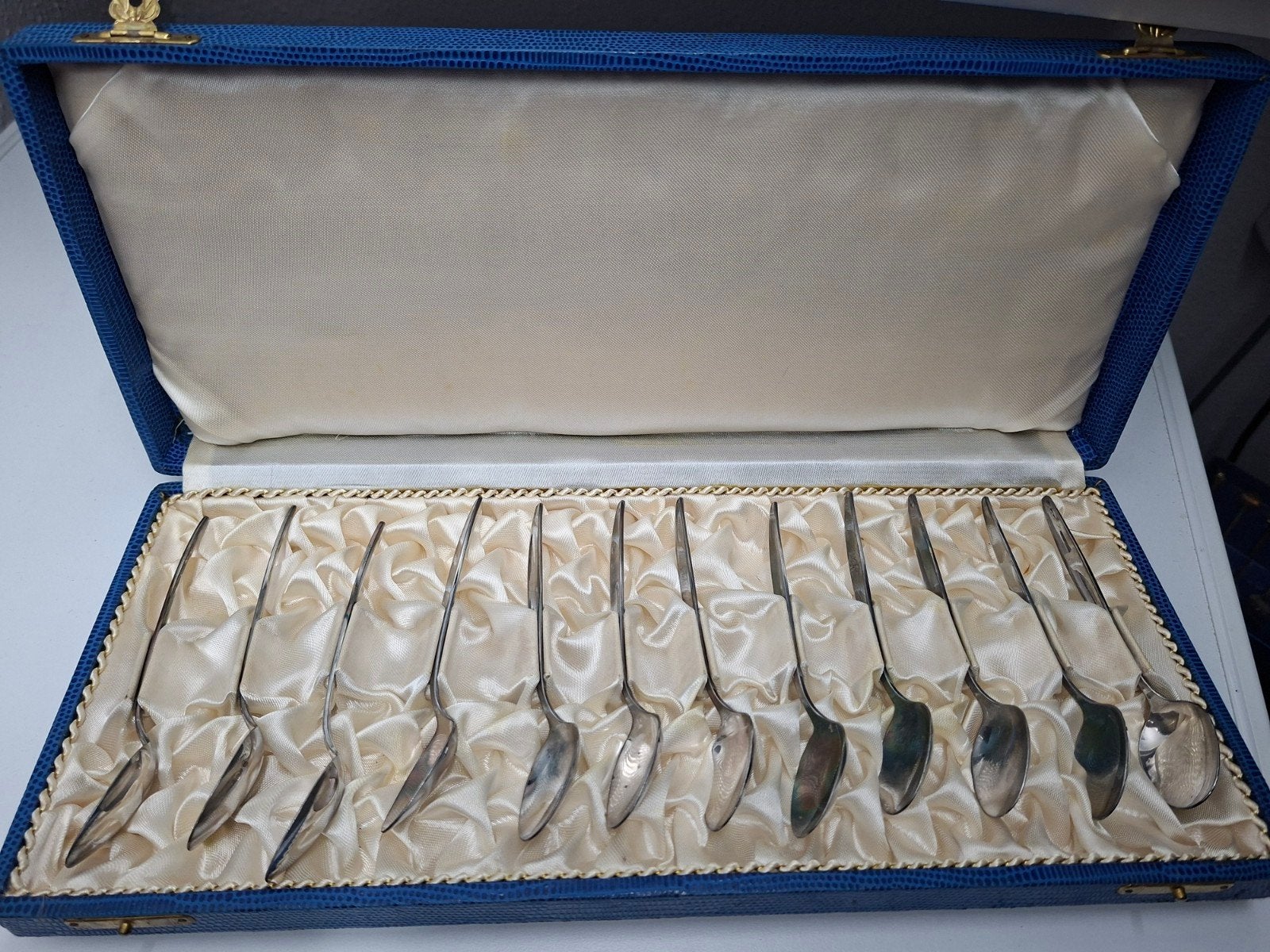 Vintage verzilverde Lepeltjes Set in Doos - 12 Stuks, Ophalen