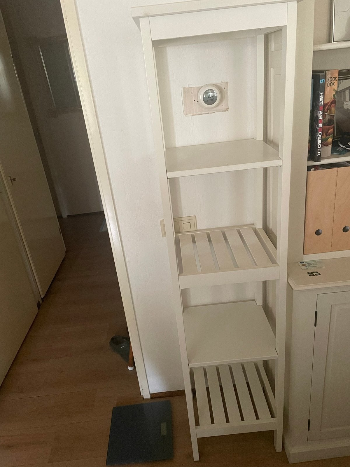 Witte houten badkamerrek / opbergrek met 4 planken, Ophalen, Zo goed als nieuw