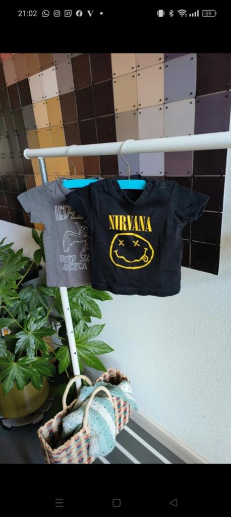 Nirvana & Led Zeppelin shirts maat 68/74, Gebruikt, Jongetje of Meisje, H&M, Ophalen of Verzenden