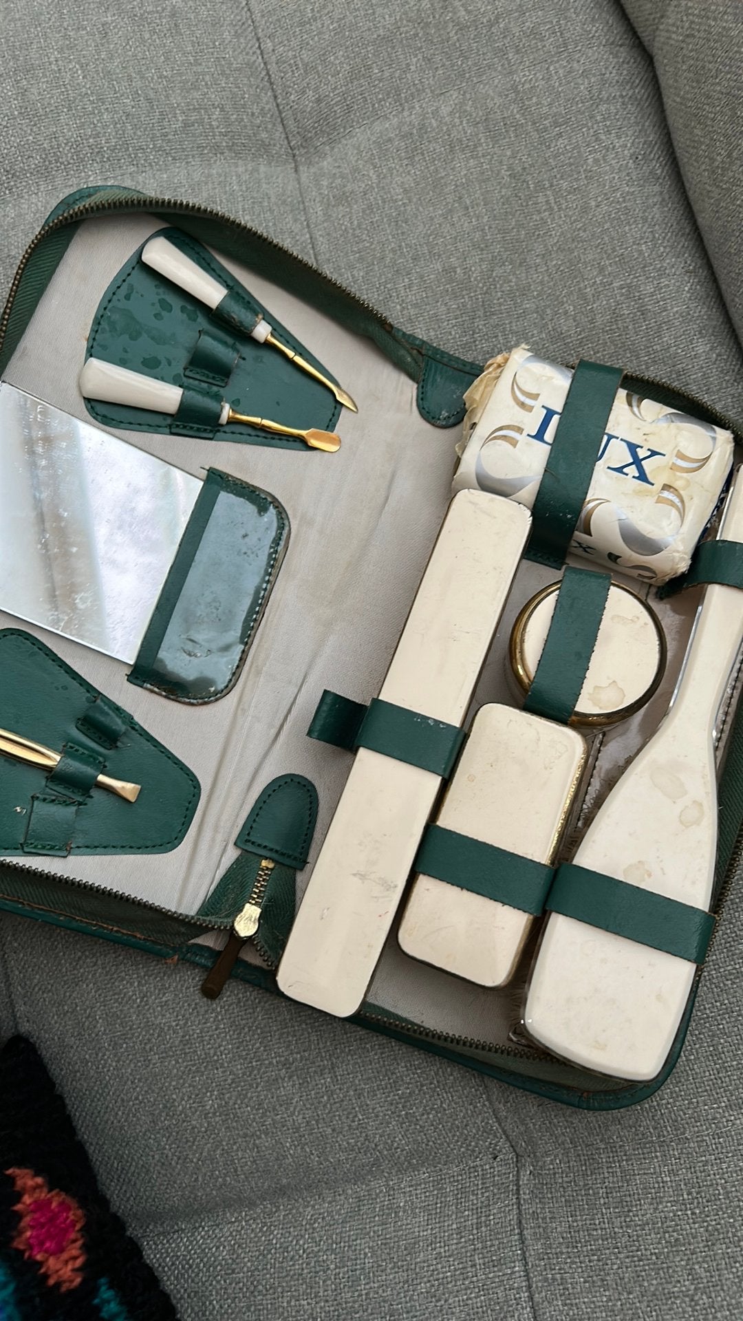 Vintage vanity case reis-toilettas met inhoud 1950s 1960s, Ophalen of Verzenden