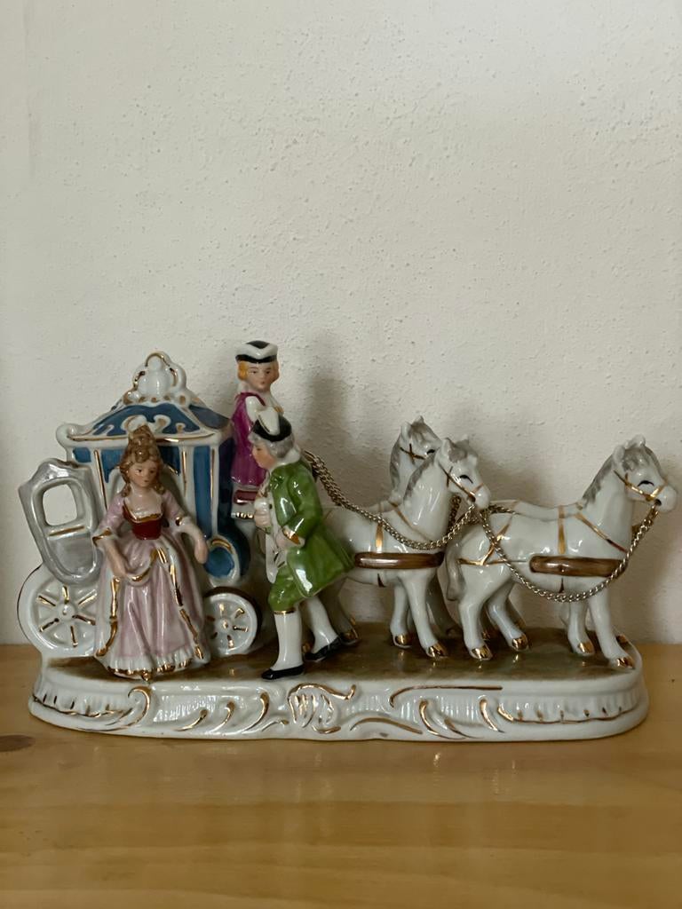 Vintage Porseleinen Koets met Figuren - Handgeschilderd, Antiek en Kunst, Antiek | Porselein, Ophalen