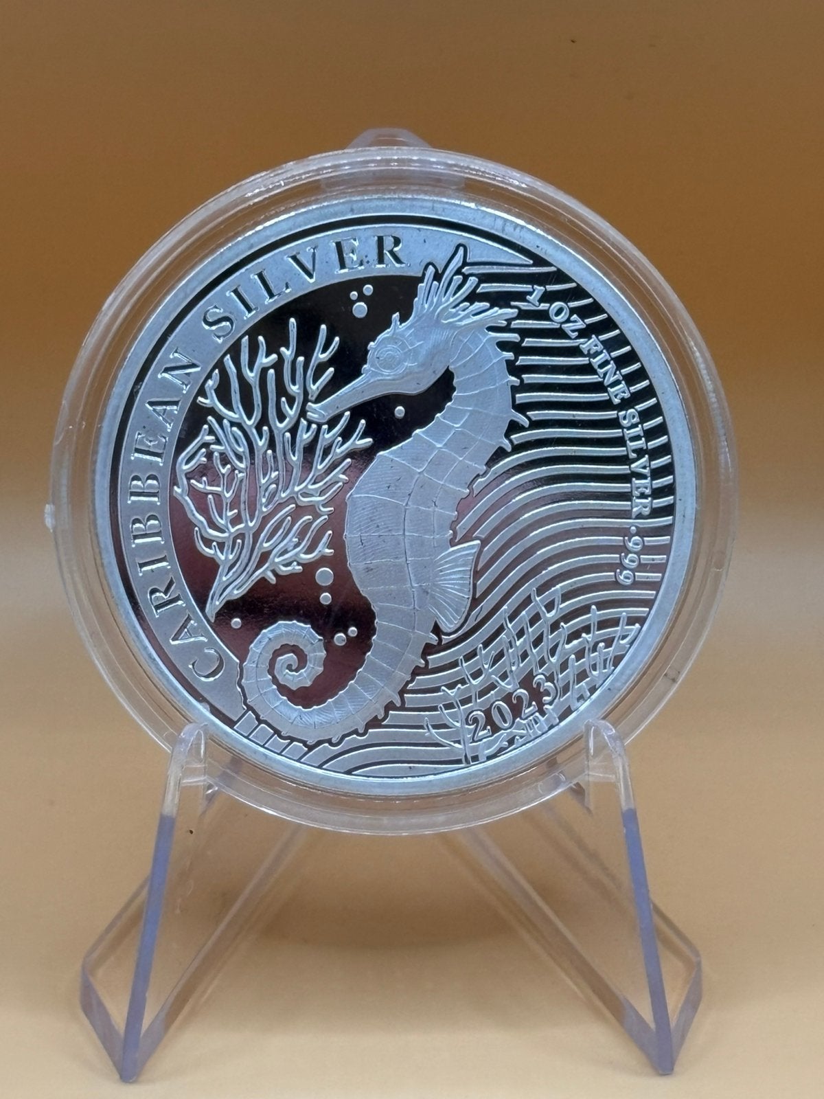 1oz Seahorse - zeepaardje Caribbean Barbados zilver, Postzegels en Munten, Edelmetalen en Baren, Ophalen of Verzenden, Zilver