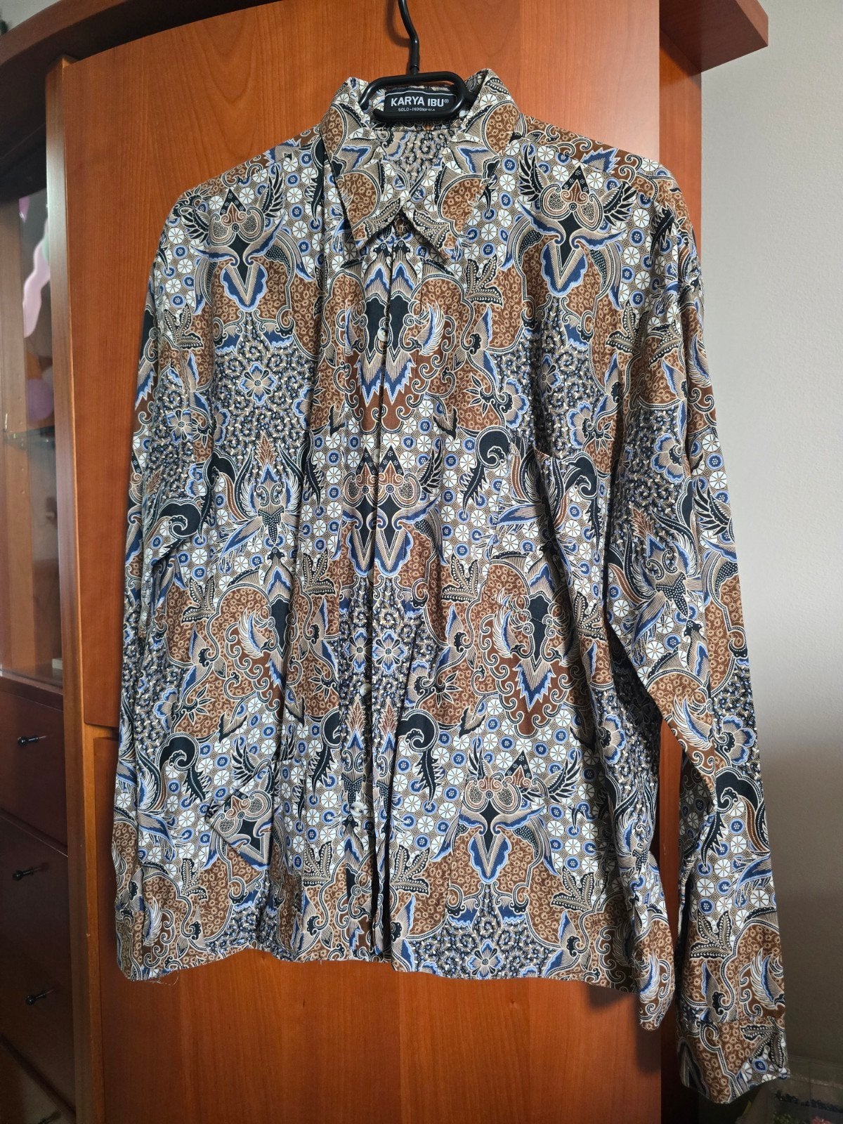 Authentiek Batik overhemd (Karya Ibu), Ophalen of Verzenden, Zo goed als nieuw, Maat 46/48 (XL) of groter, Bruin