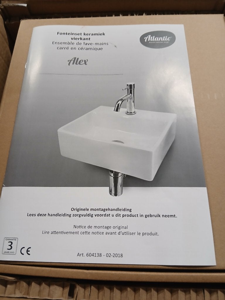Atlantic Alex fonteinset keramiek vierkant, Ophalen of Verzenden, Nieuw, Chroom, Wastafel
