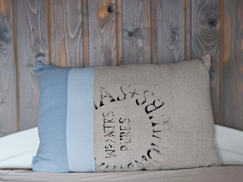 VT Wonen kussen beige/blauw, Ophalen, Overige merken, Gebruikt, Blauw