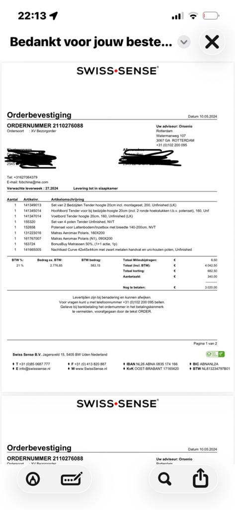 Swiss Sense houten bed, nachtkastje, matras, Tickets en Kaartjes, Kortingen en Cadeaubonnen, Twee personen, Cadeaubon