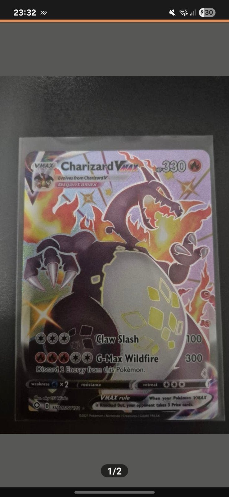 Pokémon Charizard VMAX (SV107/SV122) - Zo goed als nieuw, Hobby en Vrije tijd, Ophalen of Verzenden, Zo goed als nieuw, Losse kaart
