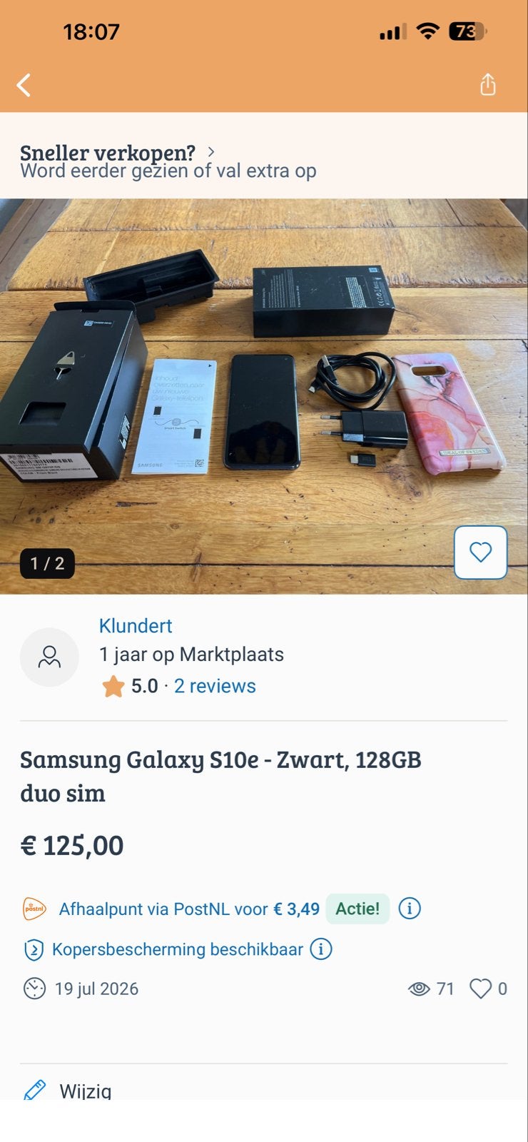 Samsung Galaxy S10e - Zwart, 128GB duo sim, Gebruikt, Zwart, Touchscreen, Ophalen of Verzenden