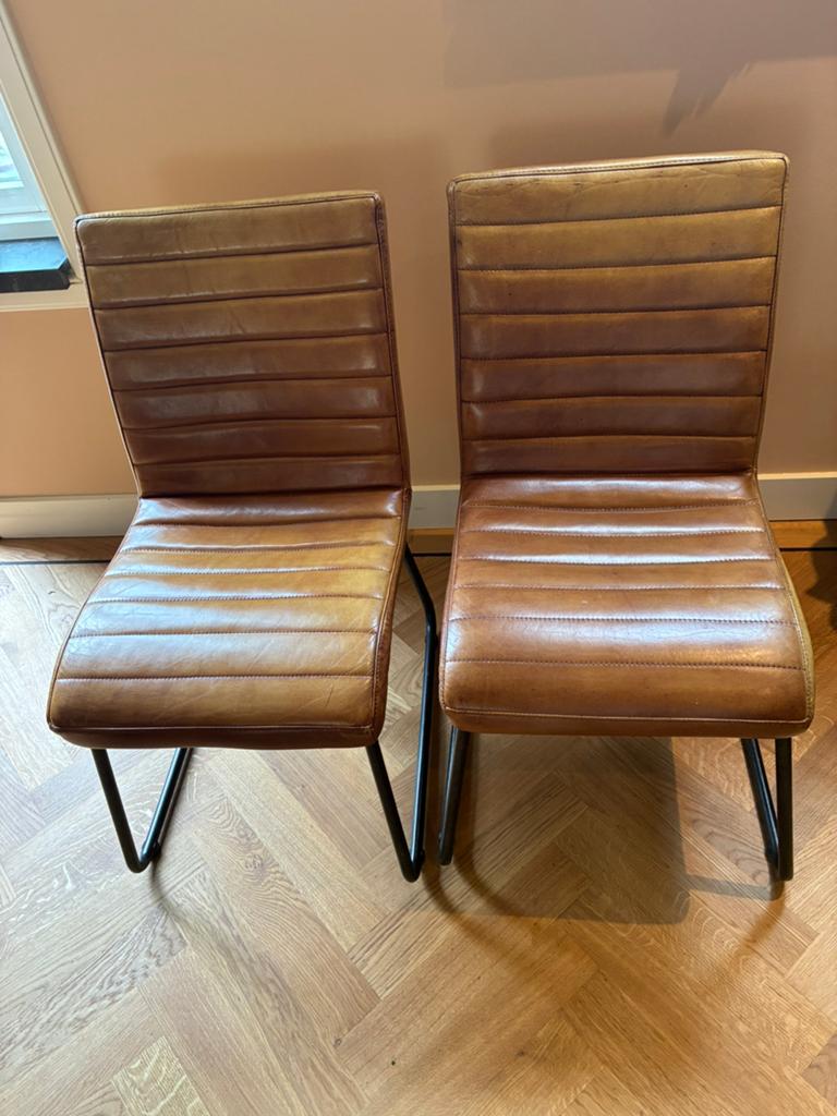Eettafel lederen stoel Goossens, Huis en Inrichting, Stoelen, Ophalen, Gebruikt, Twee, Bruin