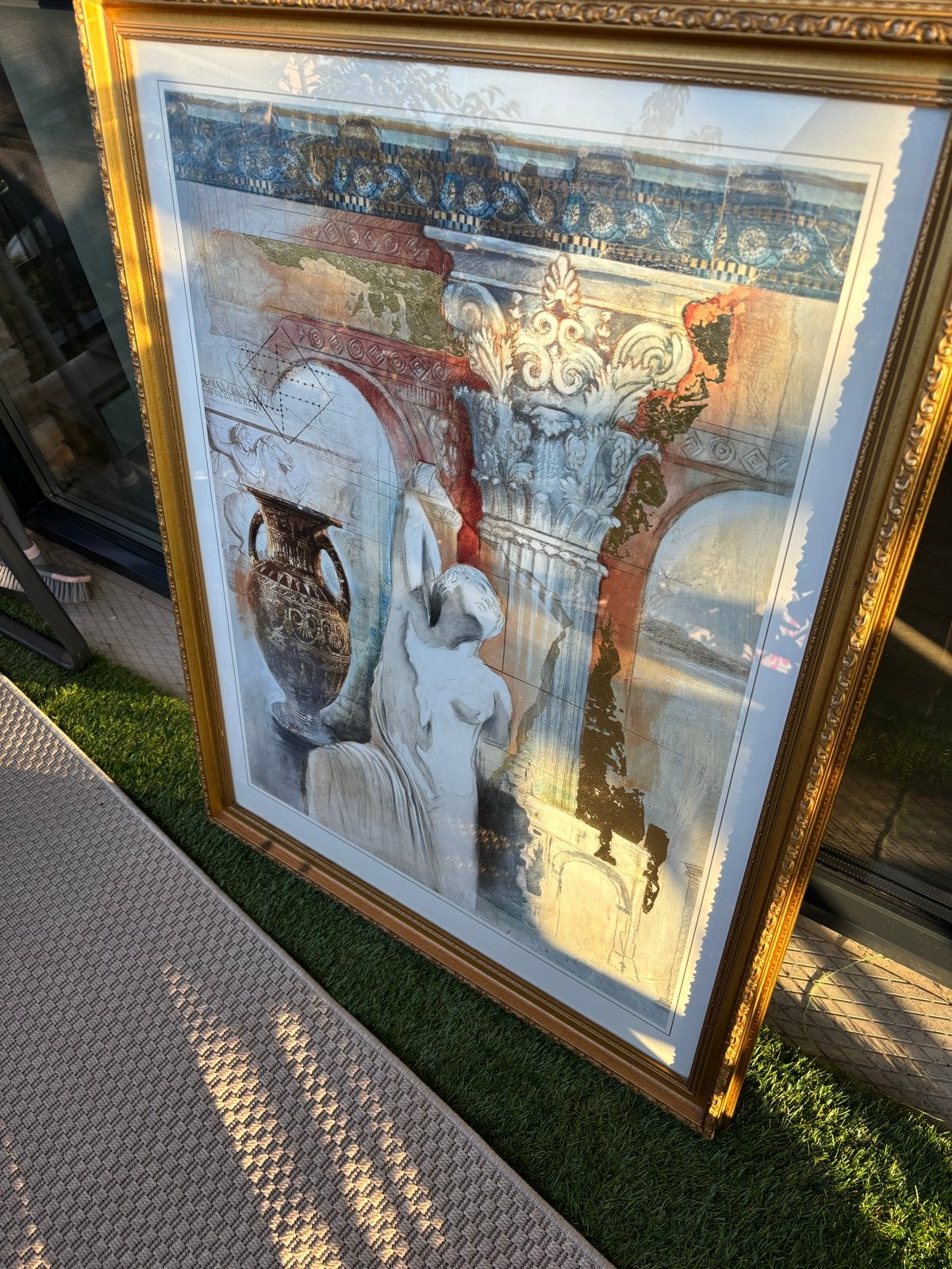 Groot ingelijst schilderij 'Roman Illusion I' van Joadoor, Achter glas, Portret of Personen, Ophalen of Verzenden, Papier