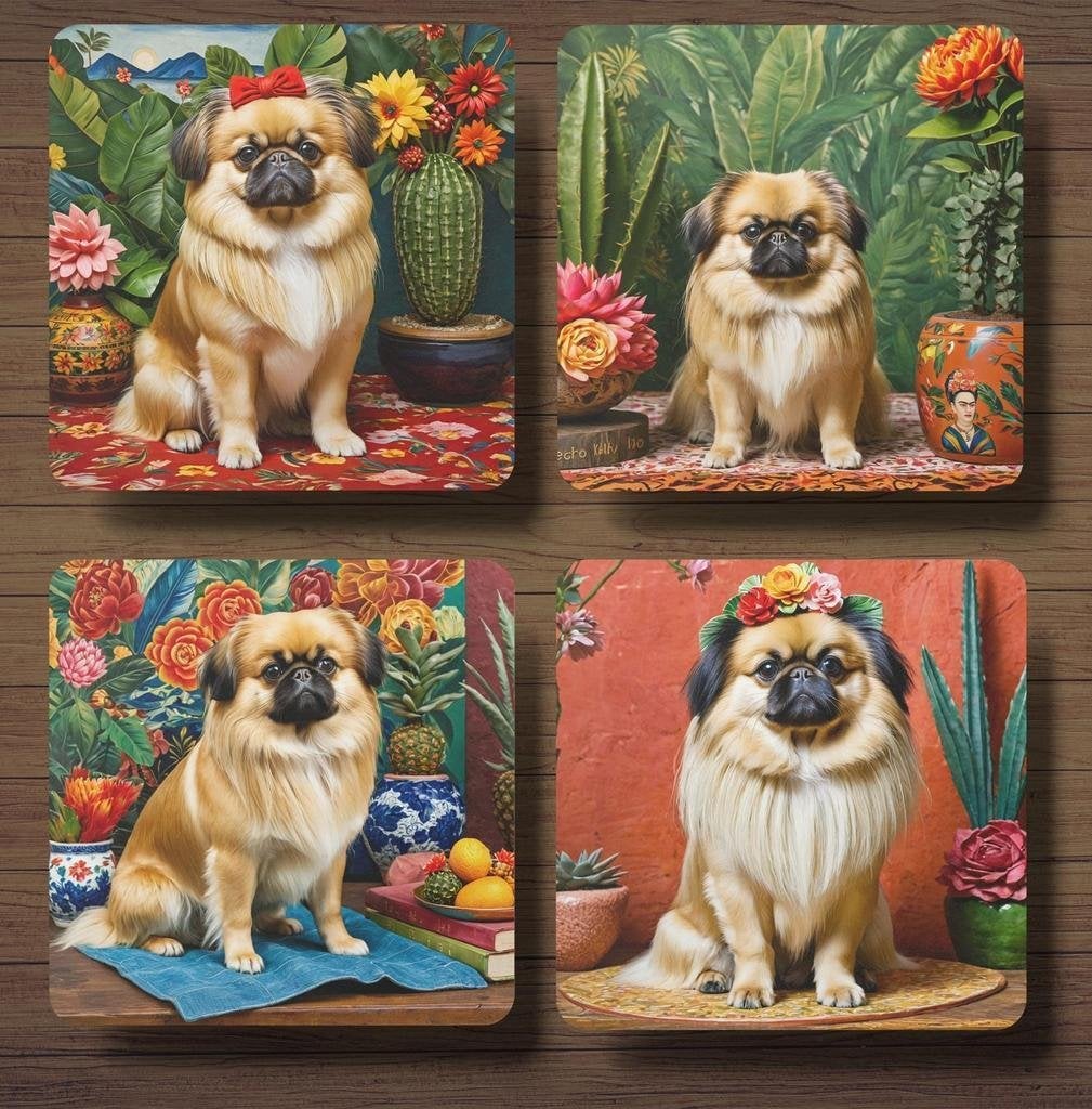 Pekinees Frida Kahlo onderzetters met houder, Ophalen of Verzenden, Nieuw