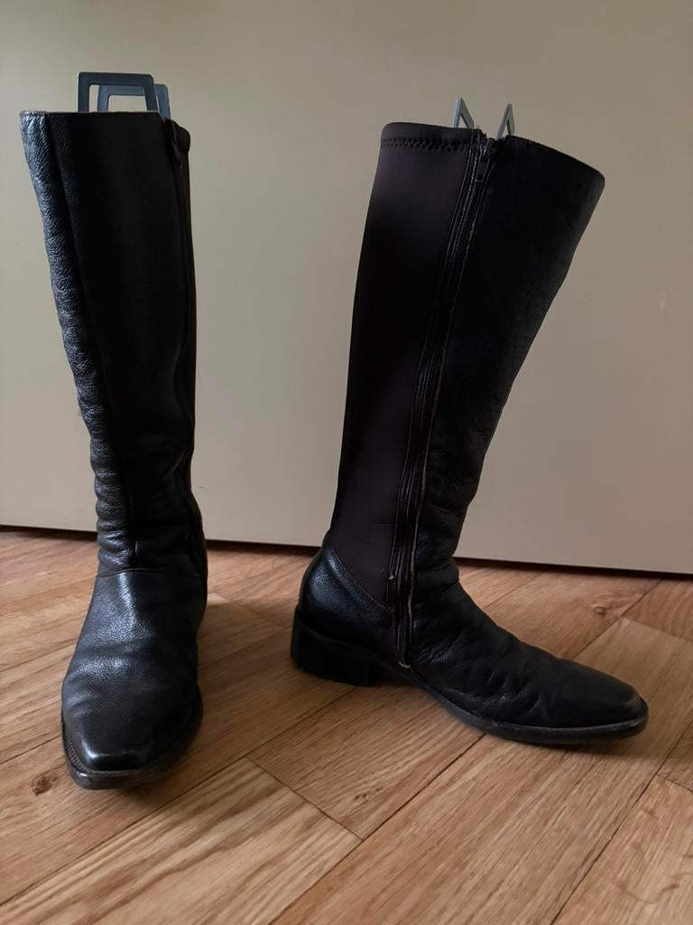 LAARZEN BREDE SCHACHT ACHTERKANT ELASTISCH BRUIN MT 37, Hoge laarzen, Bruin, Ophalen of Verzenden, Gedragen