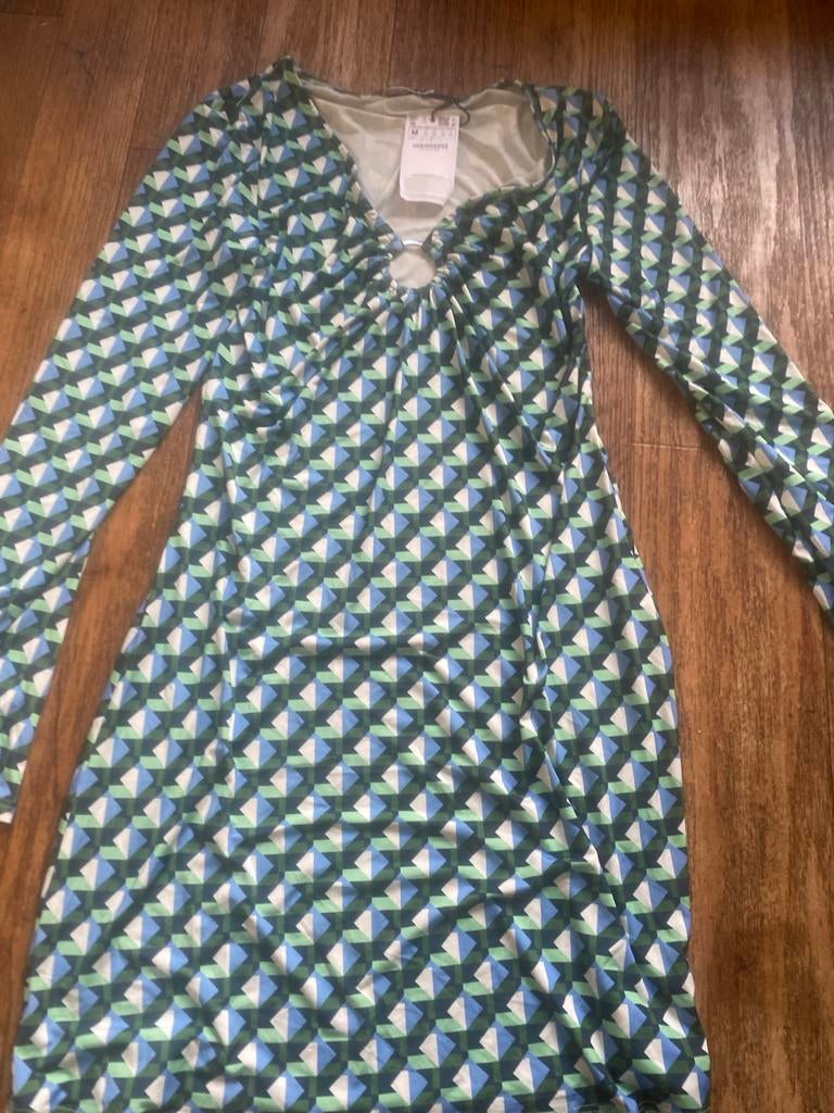 Stradivarius jurk met geometrische print, Maat 38/40 (M), Blauw, Nieuw, Ophalen of Verzenden