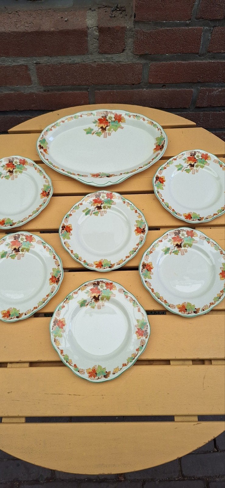 W.H. Grindley & Co. Creampetal gebak Servies met Bladmotief, Ophalen of Verzenden