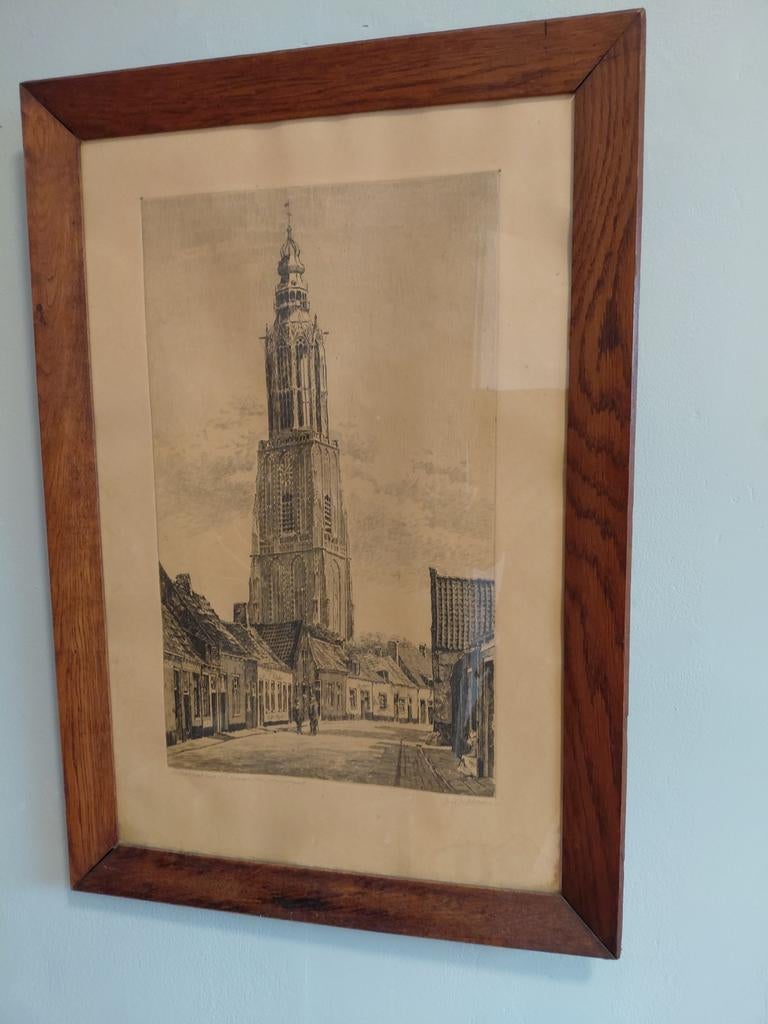 Kerk Amersfoort - Ets van Jan Bartelsman, Ets, Stadsgezicht, 1900 - 1949, Ingelijst