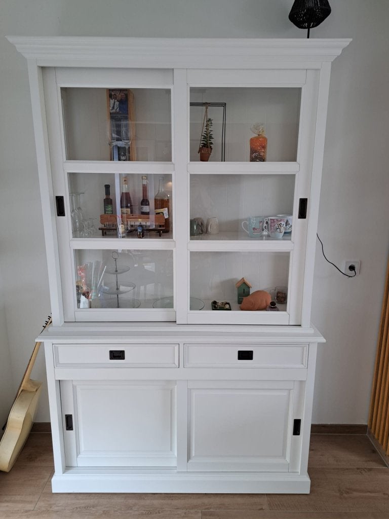 Buffetkast - wit: 2-delig., Ophalen, Klassiek - Modern, 100 tot 150 cm, 200 cm of meer