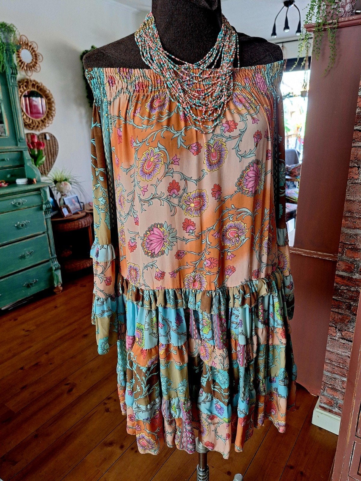 Ibiza boho style jurk maat m l 38 40 42, Ophalen of Verzenden, Zo goed als nieuw, Maat 38/40 (M), Knielengte