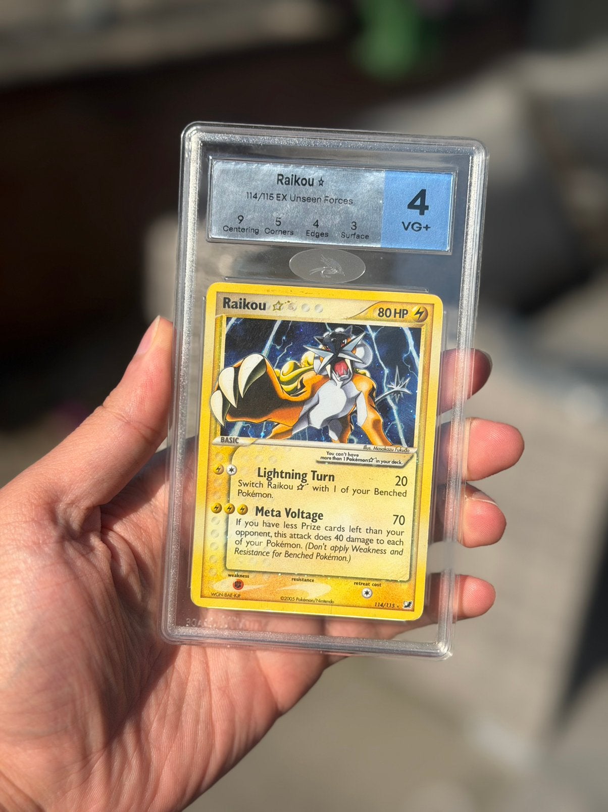 Raikou Gold Star 114/115 EX Unseen Forces MGM Grade 4, Ophalen of Verzenden, Gebruikt, Losse kaart, Foil