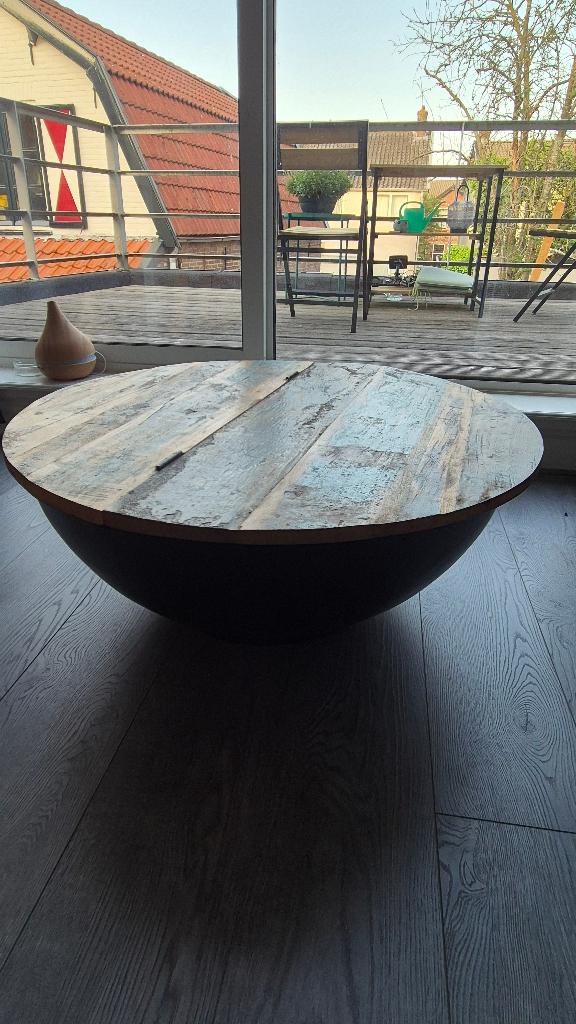 Ronde industriële salontafel met opbergruimte -  80cm, Ophalen, 50 tot 100 cm, Rond, 50 tot 100 cm