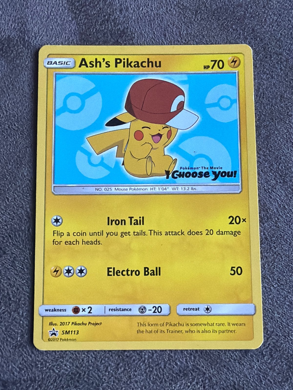 Ash's Pikachu SM113 Pokémon Kaart -, Ophalen of Verzenden, Zo goed als nieuw, Losse kaart