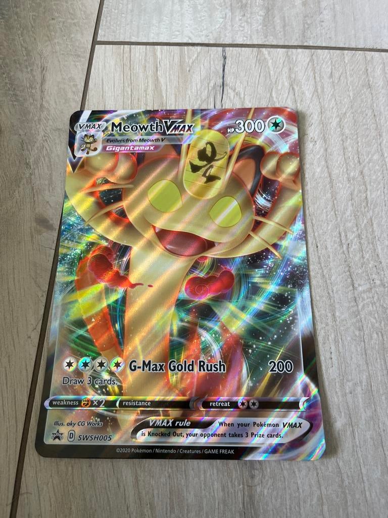 Pokémon Kaart Meowth VMAX SWSH005 Foil, Ophalen of Verzenden, Zo goed als nieuw, Losse kaart, Foil