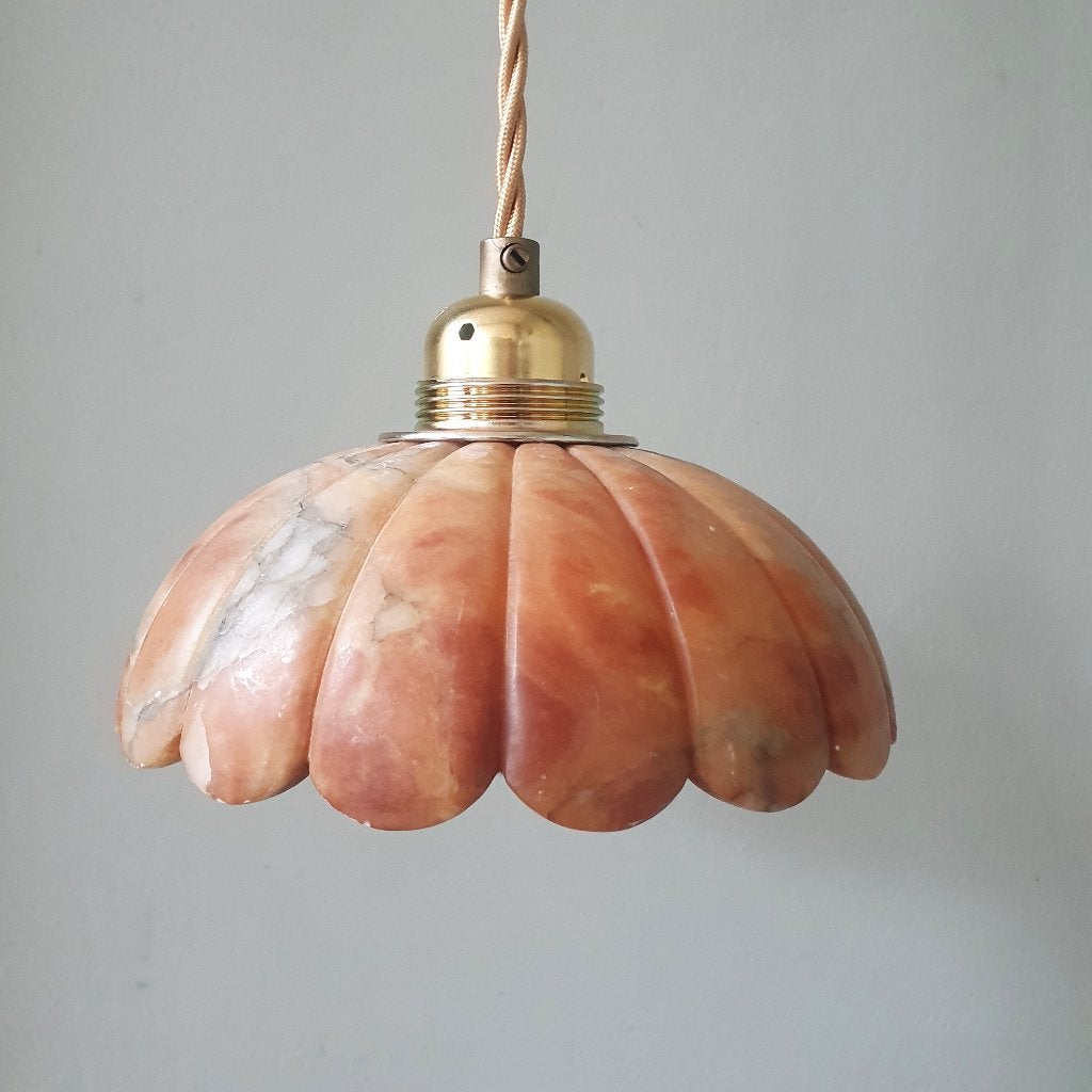 Marmeren vintage bruin, rood, amberkleurige hanglampje, Gebruikt, Vintage, antiek, marble, Glas, E27 (groot)