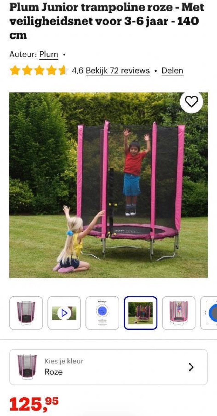 Roze plum trampoline, Kinderen en Baby's, Ophalen, Zo goed als nieuw