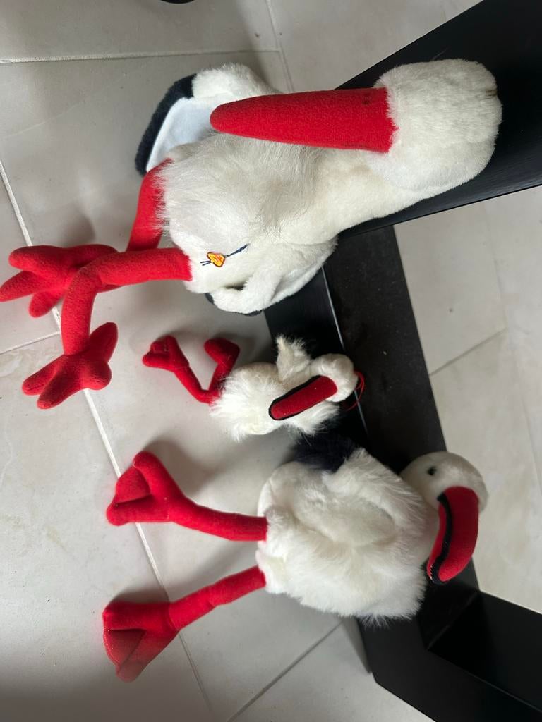 Drie schattige ooievaar knuffels, Gebruikt, Overige typen, Ophalen of Verzenden, Middelgroot (20 tot 80 cm)