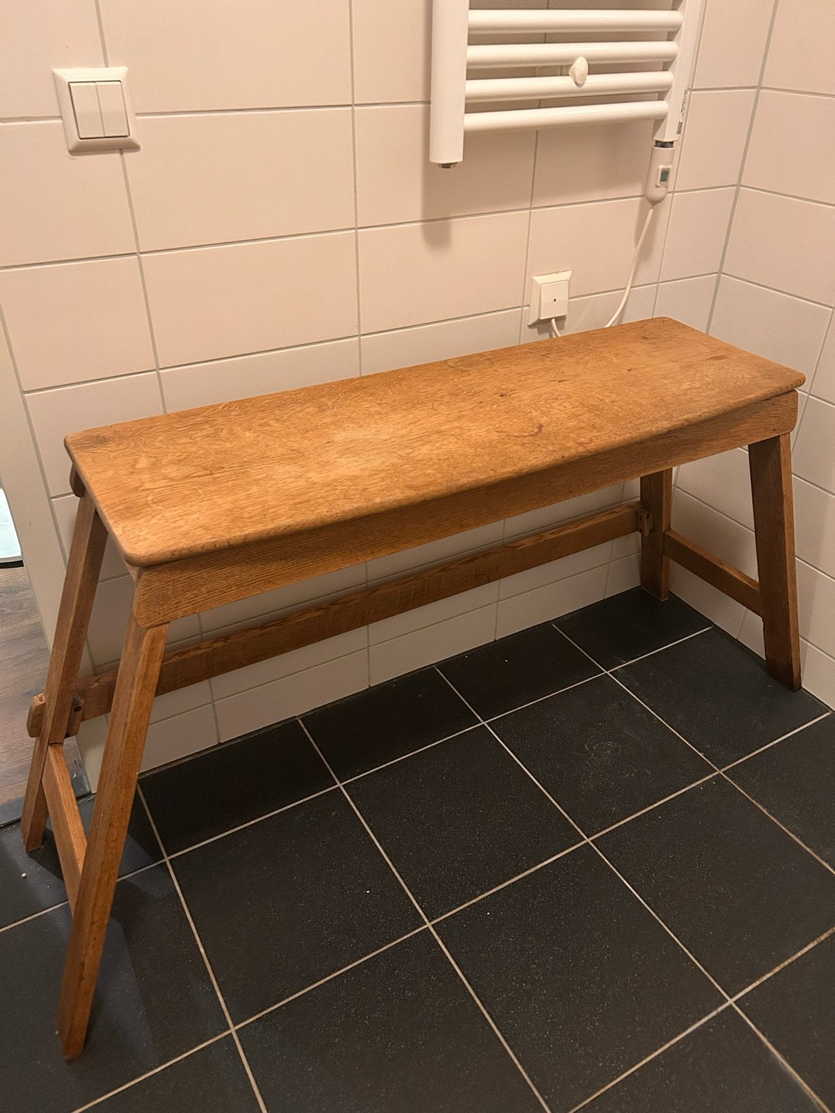 Vintage houten bankje met opbergruimte, Ophalen