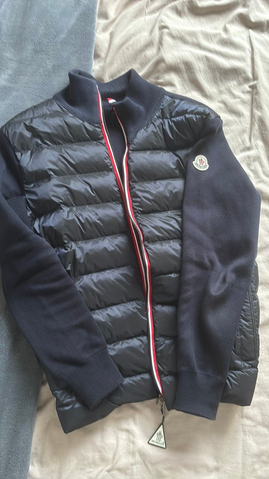 Moncler gewatteerd vest cardigan  S, Verzenden, Zo goed als nieuw, Blauw