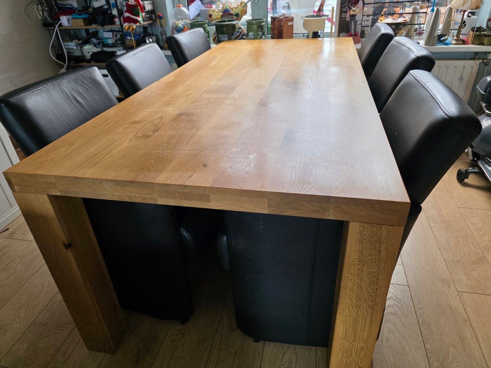Eikenhouten eettafel met 6 stoelen, Ophalen, Gebruikt, Eikenhout, 50 tot 100 cm