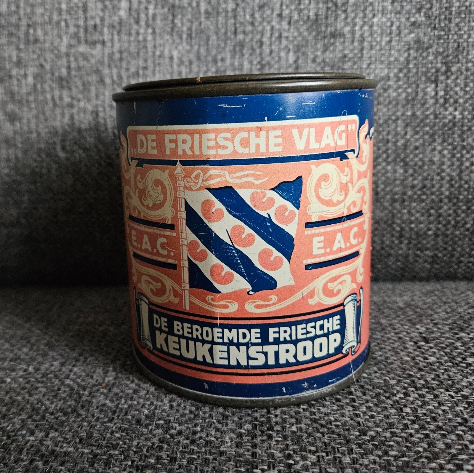 Vintage blik De Friesche Vlag Siroop - Rijk aan Glucose, Verzamelen, Ophalen of Verzenden, Gebruikt, Overige