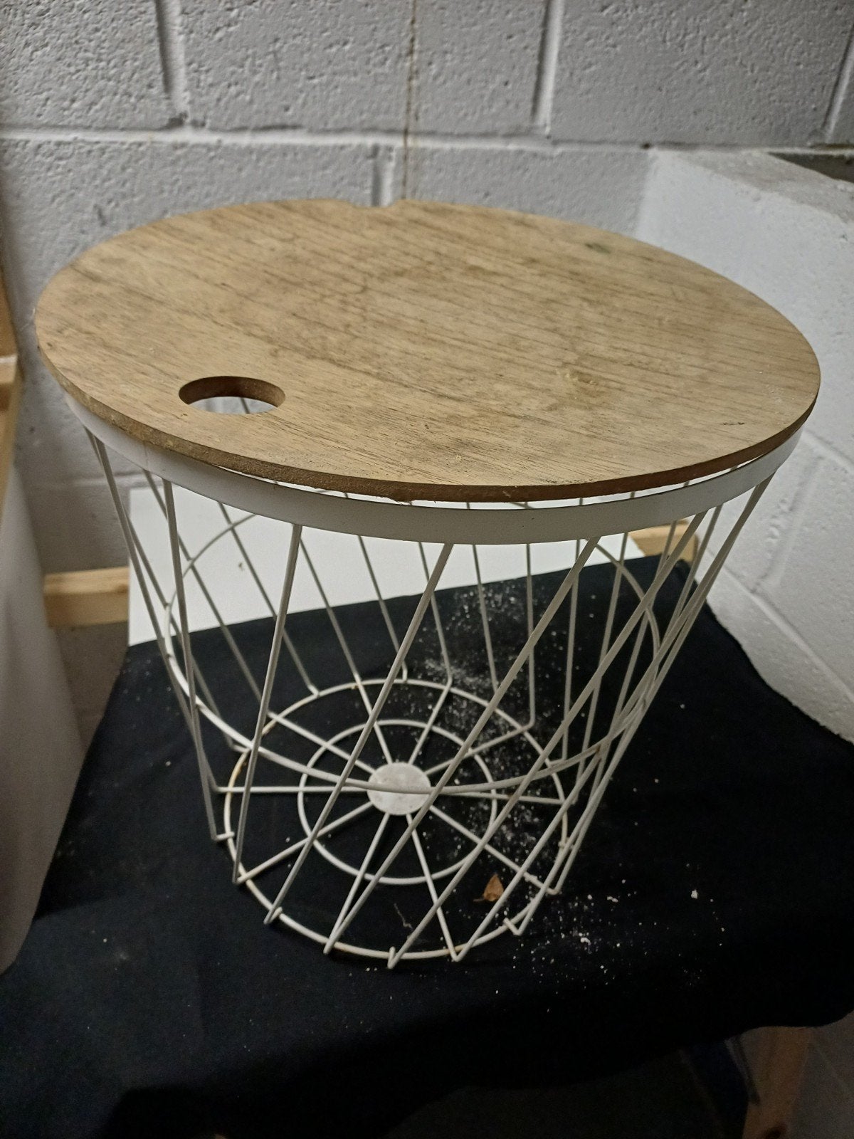 Metalen wasmand met houten deksel, Gebruikt, Ophalen of Verzenden, Wit, Metaal