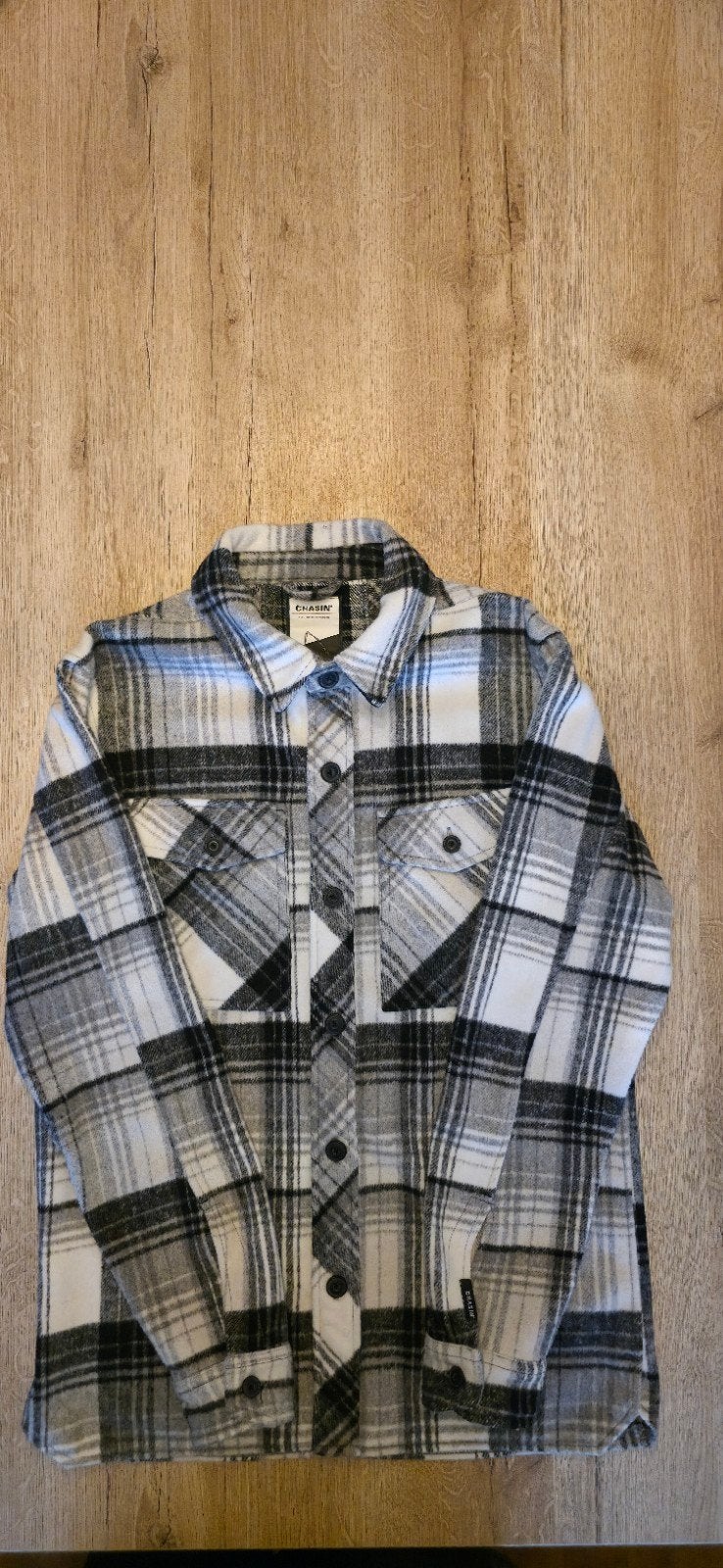 Chasin' Geruit Overshirt Zwart/Grijs/Wit Maat M, Chasin', Meerkleurig, Zo goed als nieuw, Halswijdte 39/40 (M)