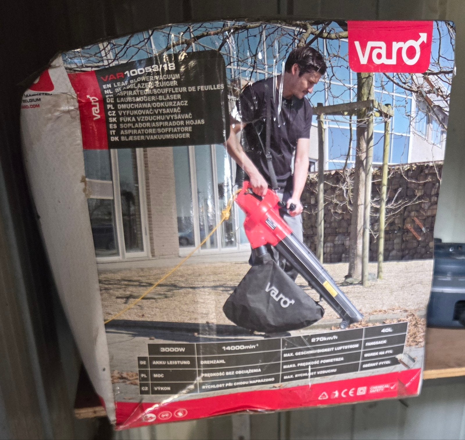 Varo VAR10053/18 Bladblazer/Bladzuiger 3000W, Ophalen, Met opvangzak, Handgedragen, Nieuw